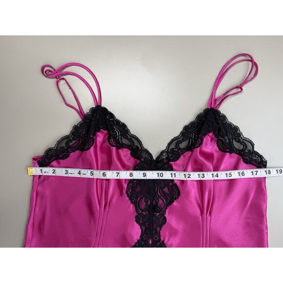 VTG Y2K Morgan Taylor Babydoll Satin Pink Slip Dress XL Chemise Lace Trim Teddy - Picture 9 of 14